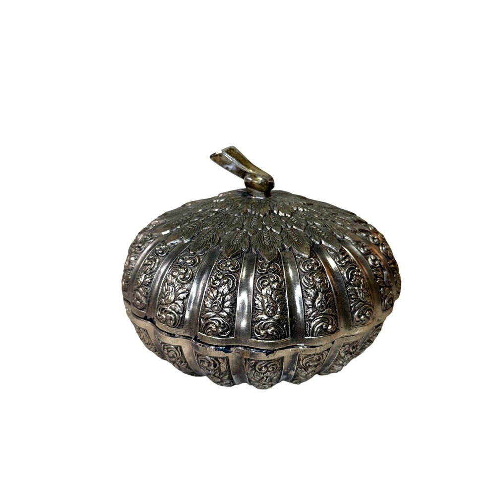 Vintage Highlands Silver Plate Pumpkin Trinket Box Fall Autumn Candy Dish